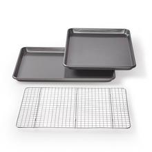 chicago metallic bakeware set; baking set; cookie sheet; cake pan; muffin pan; cooking rack; baking