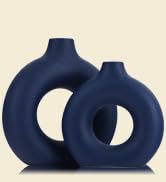 Navy Blue Ceramics Vase for Home Decor,Minimalist Nordic Hollow Donut Vase Set of 2,Modern Navy B...