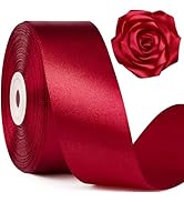 Mauproy 1-1/2 Inch Wide Wine Red Satin Ribbon, 50 Yards Solid Polyester Fabric Ribbon for Roses M...