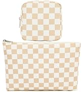 Fammart Checkered Makeup Bag, Travel Cosmetic Bag Organizer Toiletry Bag Make Up Bags with Zipper...