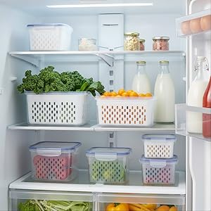 Fruit Storage Containers for Fridge with Removable Colanders