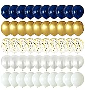 CVPARTYON Gold Navy Blue Balloons 12 inch Pearl White Metallic Gold Confetti Latex Balloons for B...