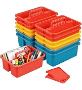 12 Pack Classroom Caddy, Plastic Caddies with Handle & Removable Dividers | Customizable Desk Cad...