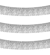BEISHIDA 3 Packs 30 Feet Metallic Foil Fringe Garland Tinsel Streamers,Shiny Silver Wall Hanging ...