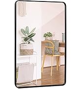 SUPER DEAL 24x36 Inch Black Wall Mirror for Bathroom, Stainless Steel Metal Frame with Rounded Co...
