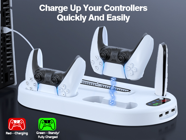 AMZDM Cooling Station PS5 Slim Stand with Charging Station PlayStation 5 Console Cooler