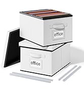 Huolewa Upgraded File Organizer Boxes with Lids, Collapsible Faux Leather Hanging File Folder Box...
