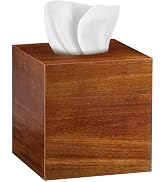 BIBELUN Square Tissue Box Cover,Acacia Wood Tissue Box Holder for Desktop Nightstand Bathroom Off...