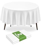 LIKAJON 2 Pack Round Disposable White Tablecloth, White Plastic Table Cloths for Parties Disposab...