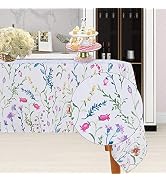 LUSHVIDA Easter Fabric Rectangle Table Cloth 60 x 84 Inch, Polyester Easter Spring Flower Tablecl...