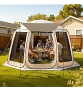 VEVOR Pop up Screen House Tent, 12 x 11 ft, 10-12 Person Screen Gazebo with Extended Awning, Port...
