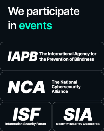 Professional membership display showing logos for IAPB, NCA, ISF, and SIA organizations on black background with teal accent text.