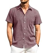 Alimens & Gentle Mens Linen Shirts Short Sleeve Button Down Shirts Wrinkle Free Casual Vacation B...