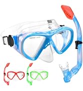 Kids Snorkel Set Dry Top Snorkeling Gear for Kids Youth Boys Girls Junior Age 5-15,Tempered Glass...