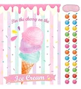 WERNNSAI Pin The Cherry on The Ice Cream Game - 28'' x 21'' Birthday Party Games Poster with 24 P...