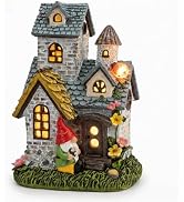 ASAMASA Solar Garden Gnome House Figurine Light, Fairy Tale Inspired Resin Outdoor Decor, Funny G...