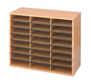 wood organizer, literature organizer, corrugated literature organizer, wood corrugated literature