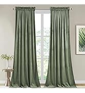 StangH Sage Green Velvet Curtains - Rod Pocket Room Darkening Curtain Panels Heritage Plush Heat ...