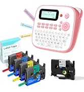 EazeID Pink Label Maker Machine with 5PK Color Tapes, Handheld Electric Label Maker with Keyboard...