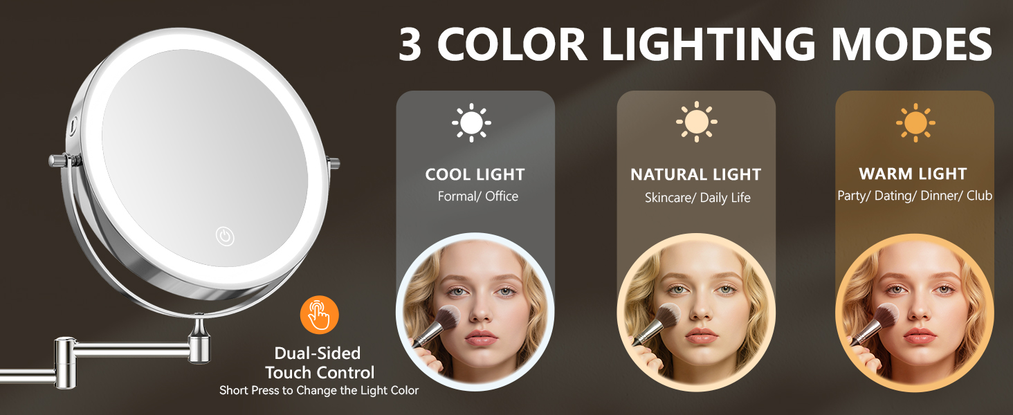 3 light modes (cool, natural, warm) for flawless makeup, skincare and facial care