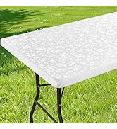 Smiry Rectangle Picnic Table Cloth, Elastic Waterproof Fitted Heavy Duty Vinyl Tablecloths, Wipea...