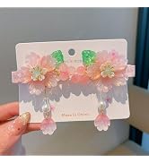 2Pcs Vintage Chinese Hanfu Pink Flower Hair Clips,Decorative Hair-Clips Tassel Pearl Barrettes Ha...