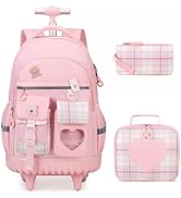 ACESAK Rolling Backpack for Girls - Roller Wheels School Bookbag with Lunch Bag & Pencil Pouch fo...