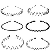 6PCS Metal Hair Bands, Spring Wavy Hair Hoop Unisex Black Wavy Headband Slicked Back Headband Non...