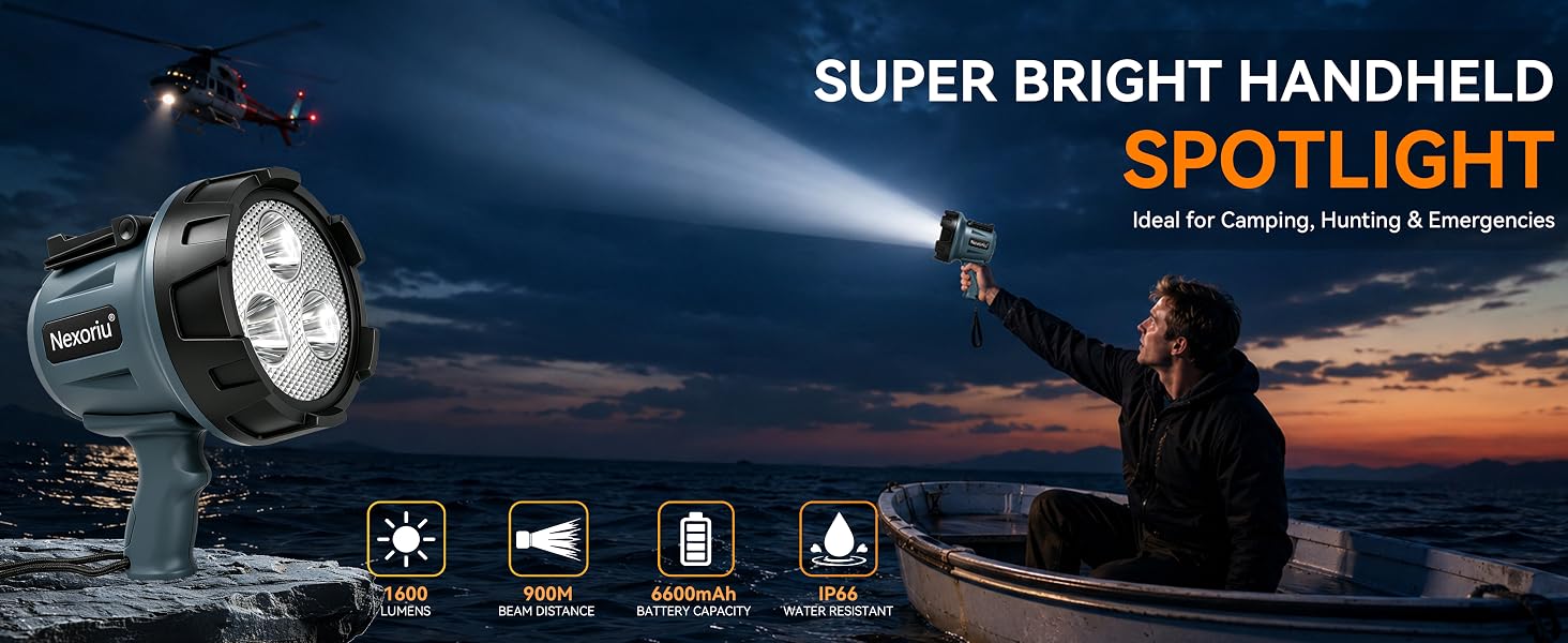 900m Penetrating Beam. Darkness Defeated,High Lumens Searchlight Built for Marine & Survival