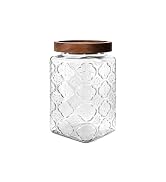 Vintage Glass Jar with Wood Lid - 34 OZ Large Airtight Canister for Kitchen Pantry Bathroom, Deco...