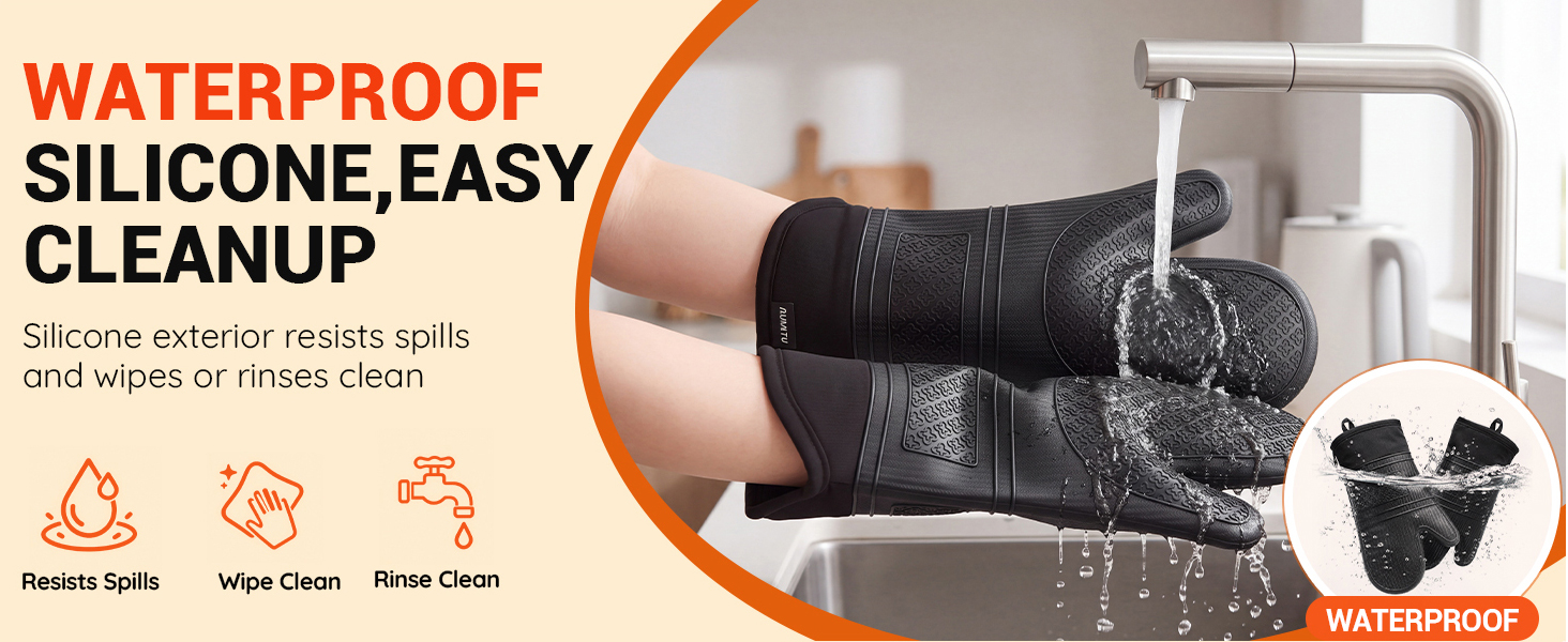 Silicone exterior resists spills and wipes or rinses clean