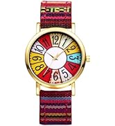 JewelryWe Women's Bohemian Leather Watch: Ladies Colorful Quartz Analog Big Number Dial with Genu...
