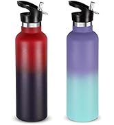 Neihepal 24oz Insulated Water Bottles Bulk 2 Pack,Stainless Steel Double Wall Sport Bottle with S...