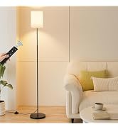 SIBRILLE 63.8" Floor Lamp with White Linen Shade, Square Dimmable Standing Lamp with Remote & Foo...