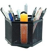 SETTFRFE Hexagon 360° Rotating Pen Organizer for Desk,6 Compartments Mesh Pen Pencil Holder,Deskt...