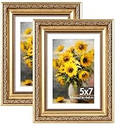 JCJMY 5x7 Vintage Picture Frame with 4x6 Mat Set of 2, Elegant Retro 5 by 7 Photo Frame with Shat...
