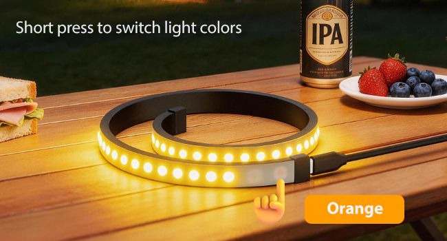 Flexible Waterproof LED Camping Light Strip with SOS Mode, RGB Ambient Lighting