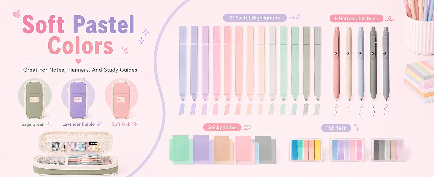 Aesthetic School Supplies with Pencil Pouch - 27Pcs Cute College Essentials Set