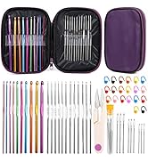 IMZAY 54 Pcs Crochet Hooks Set, Crochet Needles Set with Purple Storage Case, Ergonomic Knitting ...