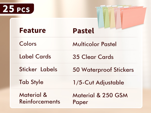 Pastel pastel hanging file folders
