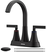 Matte Black Bathroom Sink Faucet, Hurran 4 inch Bathroom Faucets for Sink 3 Hole with Pop-up Drai...
