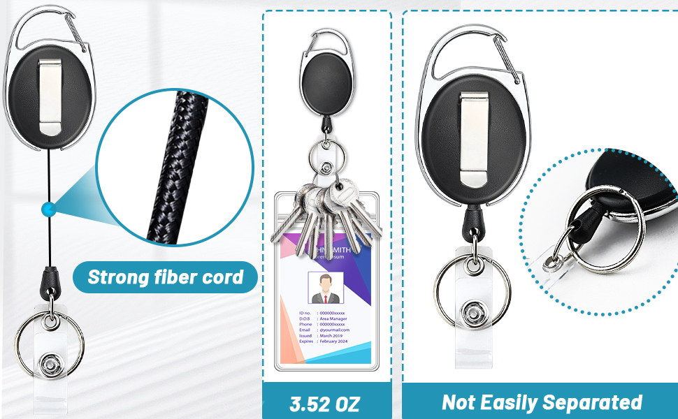 retractable id badge holder with carabiner reel clip