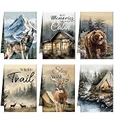 VISSTREE Rustic Cabin Kitchen Towels, 6 PCS Wildlife Forest Dish Towels, Wild Animals Absorbent D...