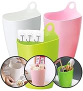 QUALIALL 3PCS Mini Desktop Holder,Busket,Trash Can with 3 Hooks, Hangable,Convenient Small Bins f...