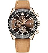 Casotime Men's Leather Chronograph Watch,Luminous Hands,Gift for Him | 30M Water Resistant Dress ...