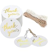 joycraft 100PCS Round Thank You Gift Tags with String,High-end White Paper Hang Tags Gift Tags wi...