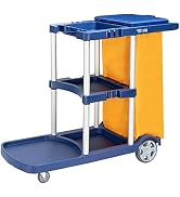 TUFFIOM Commercial Traditional Cleaning Janitorial 3-Shelf Cart, 500 Lbs Capacity Housekeeping Ca...