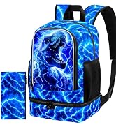 KLFVB 3PCS Cat Uni Dinosaur Backpack for Girls and Boys, 16" Kids Bookbag and Lunch Box, Preschoo...