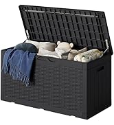 Greesum 100 Gallon Resin Deck Box Lockable Large Outdoor Storage Boxes for Garden Tools, Patio Fu...