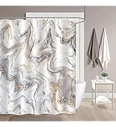 MitoVilla Grey Gold Marble Shower Curtain Liner 72 x 78, Abstract Modern Long Shower Curtain Set ...